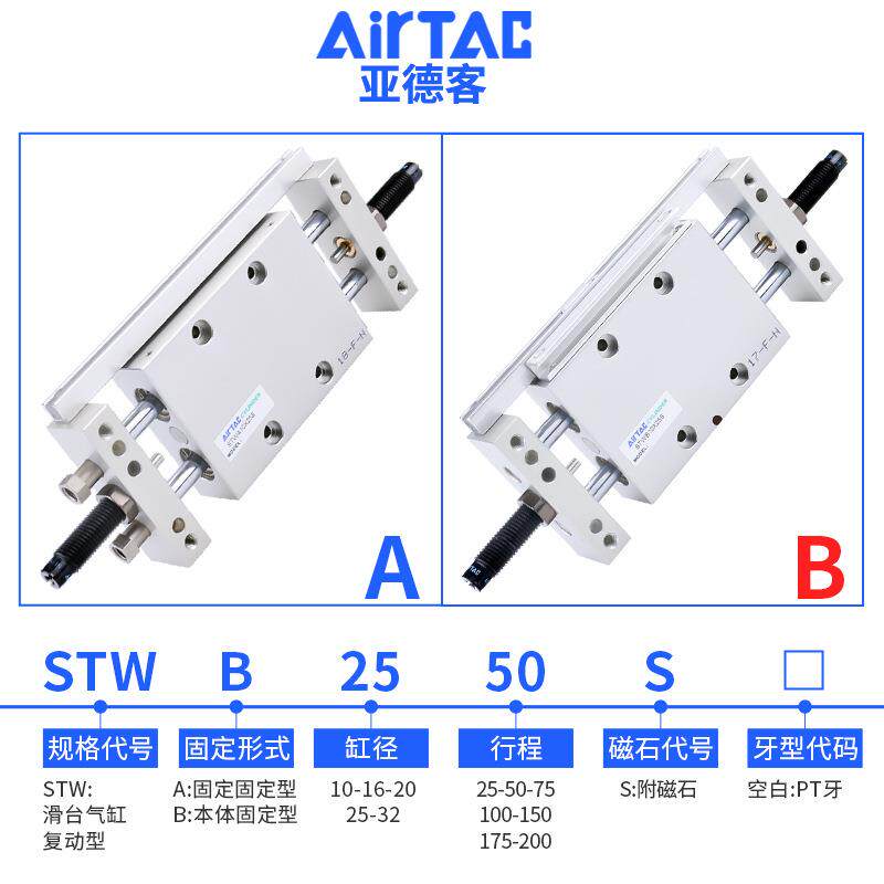 亚德客TW双杆483双轴滑台气缸ST7WA/STSWB16*2550X5X100XX125X150