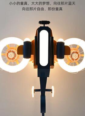 儿房扇灯男孩卧室灯网红意飞风机模型C9112橙色战斗机全光谱创风