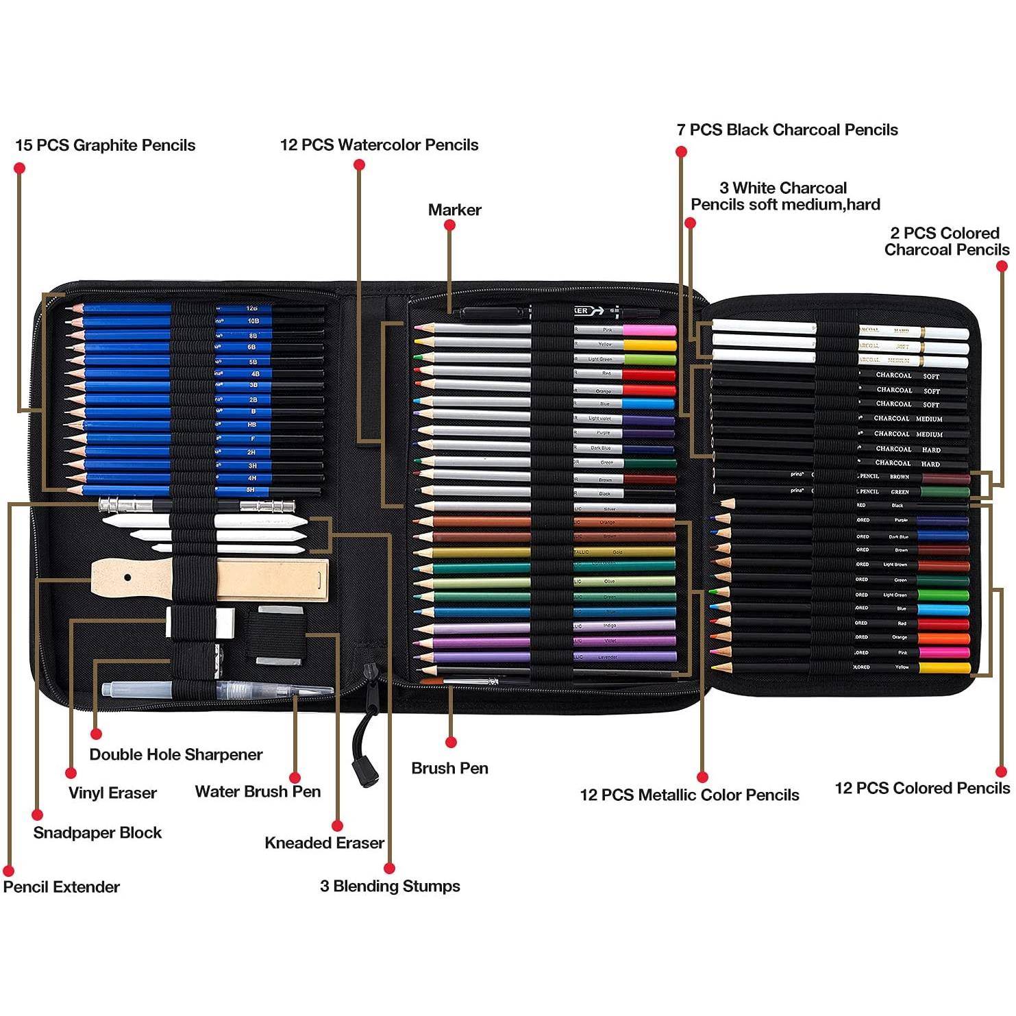 75源75件素描铅笔套装货水P75CS装绘图套装素描套件溶彩铅画笔