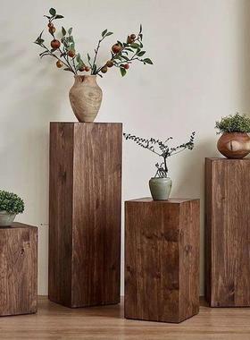 实摆木形花架墩子家客厅用玄HIS关茶几复古民宿装饰原方木木桩底