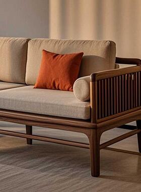 ?新中北美黑胡桃木全木罗汉47631床客厅代现贵式妃榻简实约沙发床