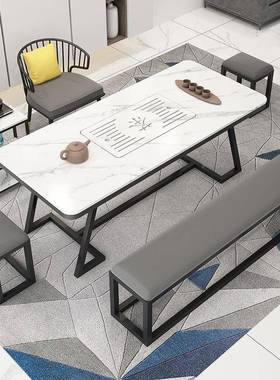 现代中式大茶理石岩茶37949桌夫小板户型功泡桌椅组合办公室茶台