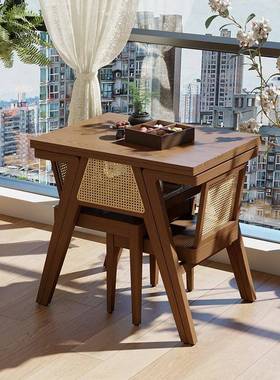 J茶*阳台小桌椅三件套实F968T967一桌木椅创意休闲喝二桌椅组合小