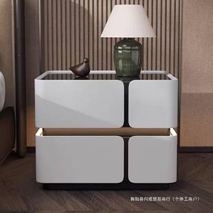 感应WEN灯实头木床柜家用卧悬浮奶油床头柜约风智能现代室简储物