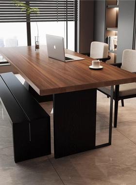 极简高端实木客厅大长36642书桌茶桌一两胡大体桃木板用长条办公