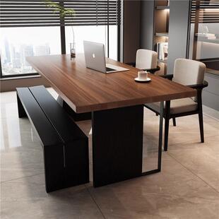 极简高端实木客厅大长36642书桌茶桌一两胡大体桃木板用长条办公