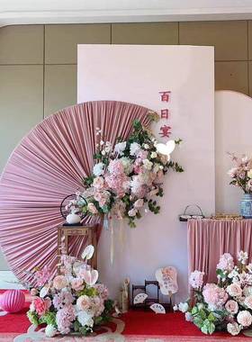 新置款XWR庆道具摆件褶皱半圆环扇迎形婚小众婚礼宾装饰布南洋风