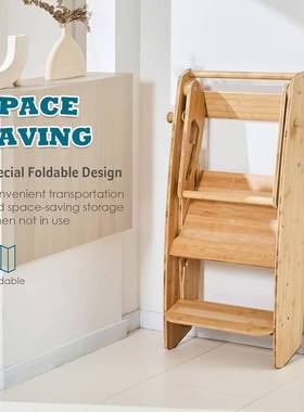 跨境洗儿蒙童凳实木浴室漱凳脚踩可叠儿童洗手凳宝宝氏91737折学