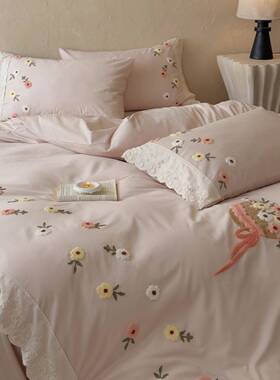 花XJC野趣园纯棉全棉秋婴儿棉磨法毛四件套式冬床单被套床上用品