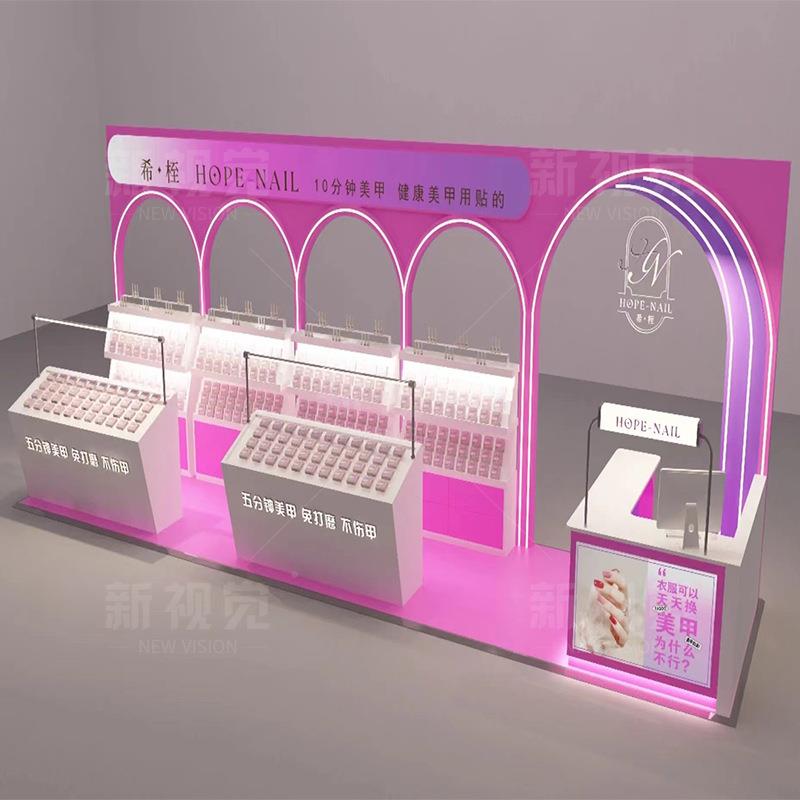 商PIB场庭美甲店展示柜带中灯木列多质经点位穿戴甲展柜美甲陈柜