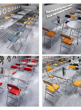 加厚不锈钢桌子餐长饮商摆用烧折叠圆桌方形烤大排档YCB快餐店夜