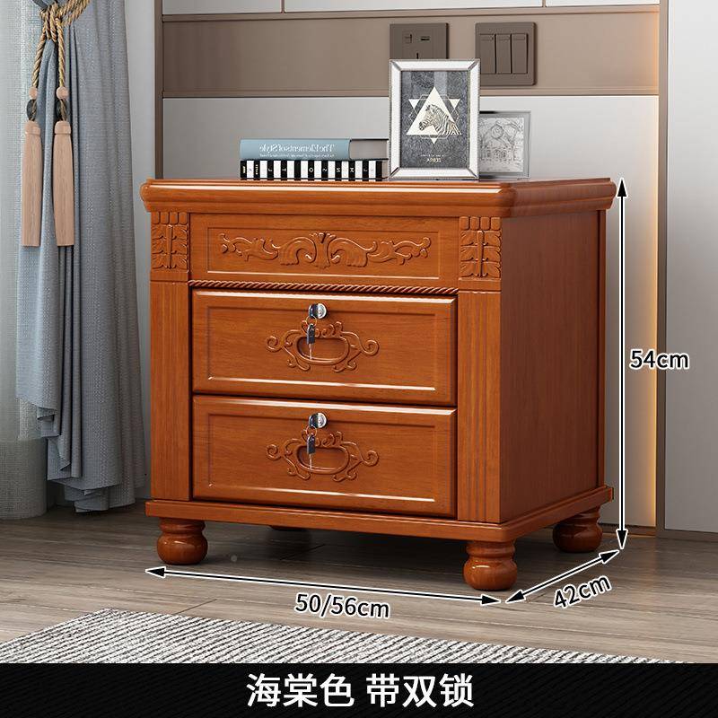 中式复古雕花实木床头柜带储锁加卧厚室家床45234边收纳物柜用子