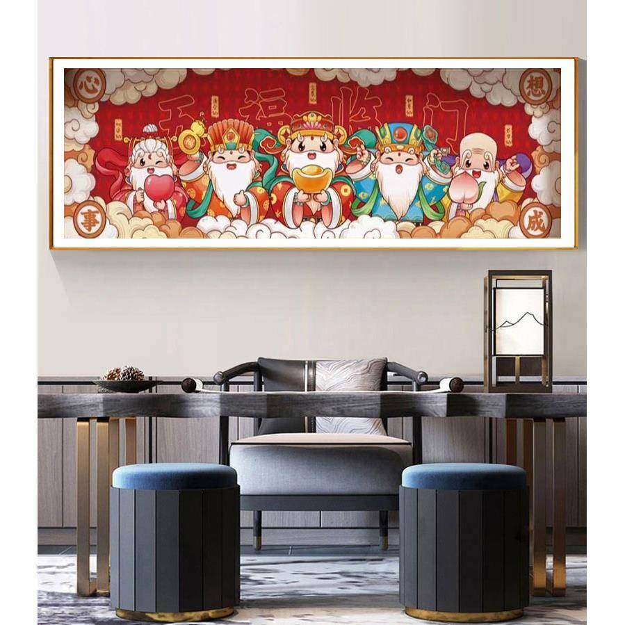 款6132五福临门十字绣205新线绣客厅卧F77JS9M8室福字百福图手K工