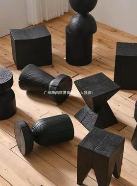 树木墩子桩底座实风木木41404桩摆碳件民宿诧寂原木边几化黑色根