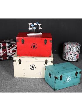 复箱古橱做旧实木箱35318三件套服装店铺窗道具收纳木家居装饰摆