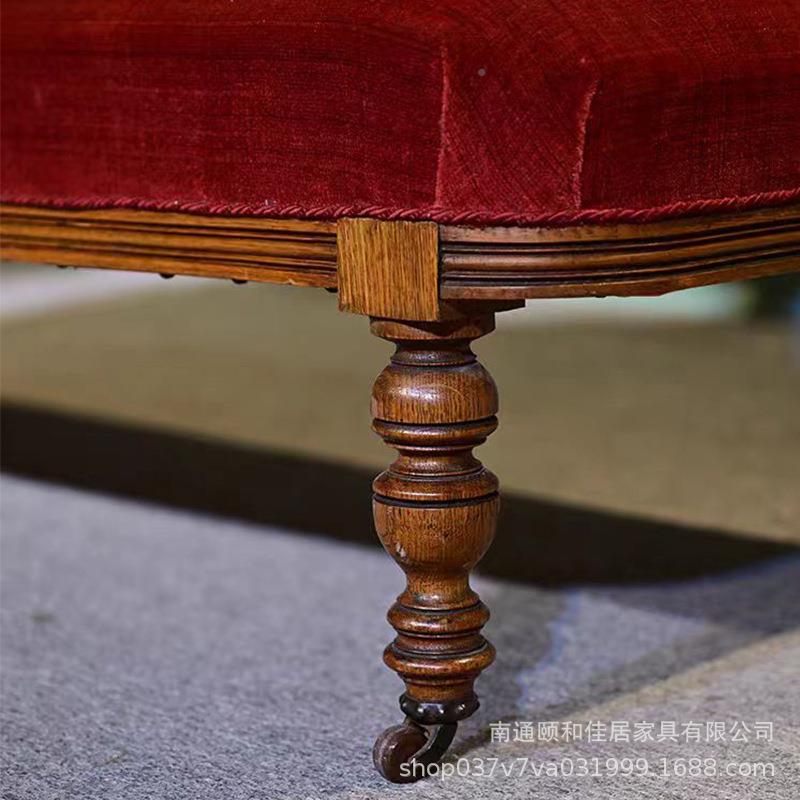 室美式乡村卧台绒布贵妃椅ZQW古木董沙发实做旧阳雕花复古躺椅美