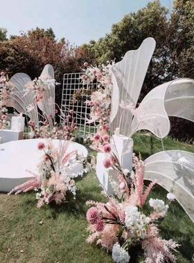 婚新款庆陈道具铁艺花瓣背景婚礼装HDL饰背景屏风商具场美道摆件