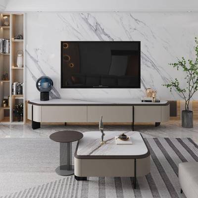 意轻奢晶石电视柜茶几组合形高端储物超异晶石式茶81256几微小户