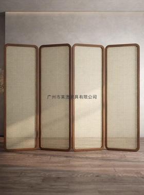 中式风屏断客厅卧室遮挡隔用进门玄关简约藤编折77836叠实木移动