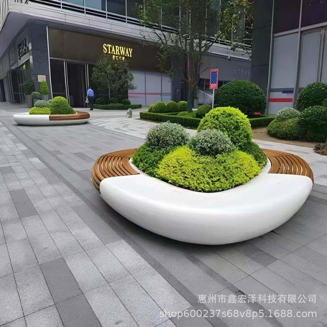 户外可移动玻璃池钢树坐凳公园休041椅闲广场景观花坛商场植特色