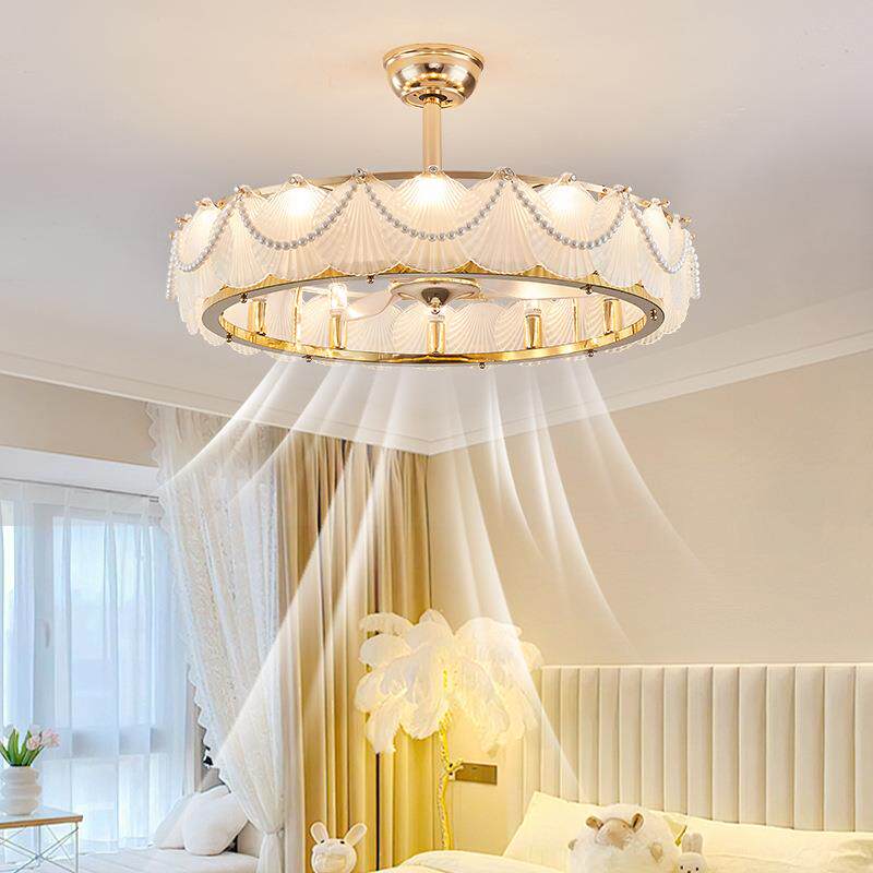 2YVV025年新款轻奢式客厅风扇法灯现代用卧一体家室餐厅羽毛吊扇