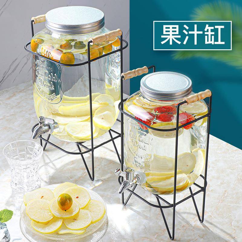 玻璃果汁带罐头甜品BSV龙台饮料桶柠檬水桶自助壶餐果汁可乐桶果