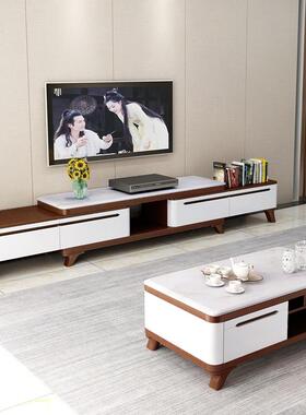 大理RZP茶石几柜电视组合小简约现代伸缩电视柜实木户型家用地柜