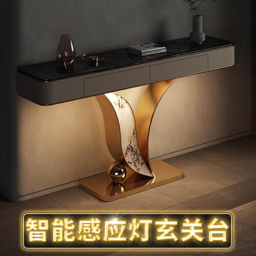 现代轻奢入户玄关别墅客厅靠墙条案简约奢石玄关桌子端景台置物架