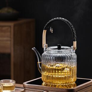 生产玻璃提梁壶单个家用电热蒸煮茶壶透明高温烧茶壶现代简约