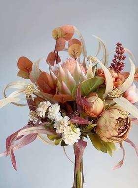 M155秋色咖黄色系手札花束仿真花绢花假花欧式