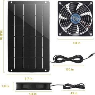 10W太阳能充电通风排气风扇适用于户外棚屋、鸡舍、温室和狗