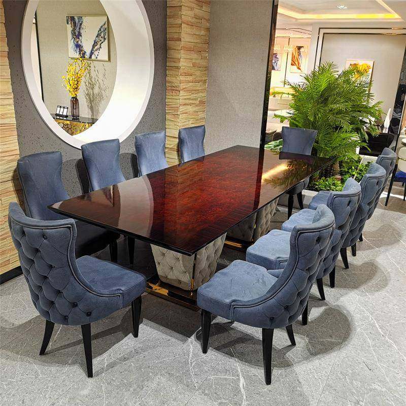 轻奢长餐桌套装西式大理石餐桌饭厅长方形8人饭桌西餐厅长桌椅