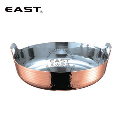 EAST东方厨具三层铜锤印天妇罗锅日式寿司料理加厚双耳平底油炸锅