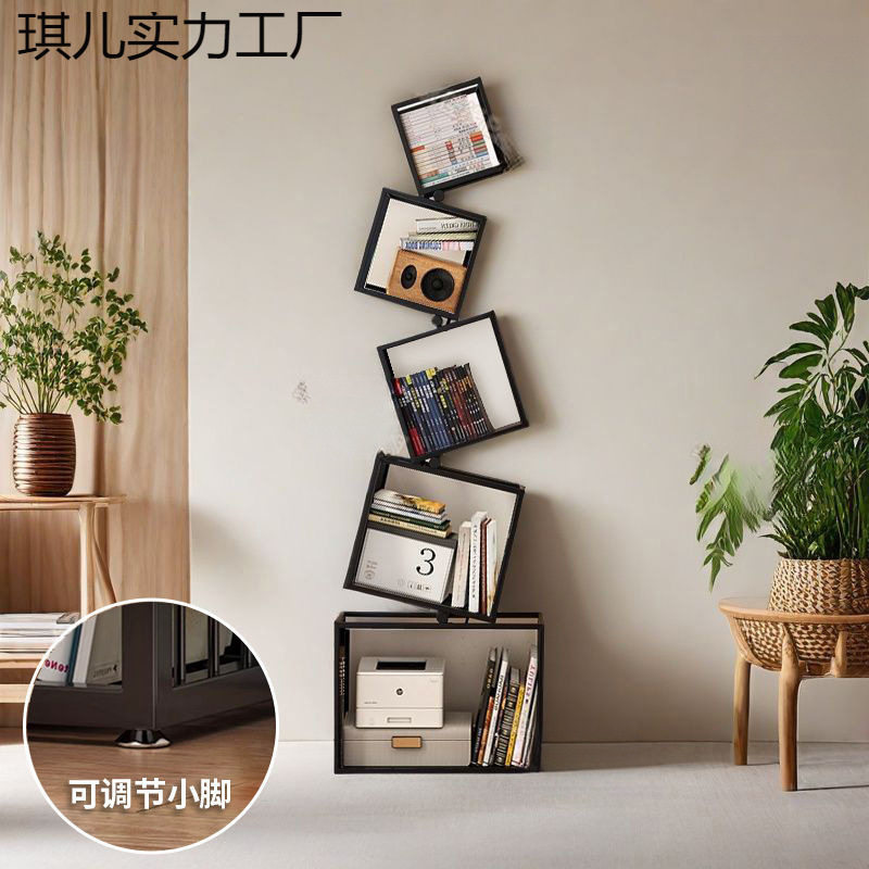 创意转角书架落地置物架铁艺网红异形展示架客厅书柜书架一体靠墙