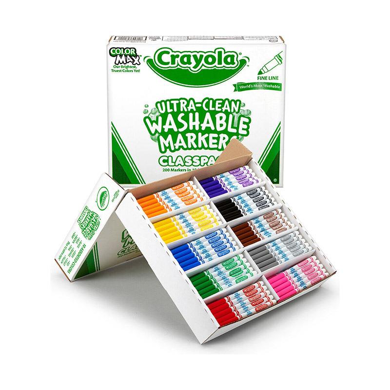 crayola绘儿乐10色可水洗细头水彩笔教学用大包装200支58-8211