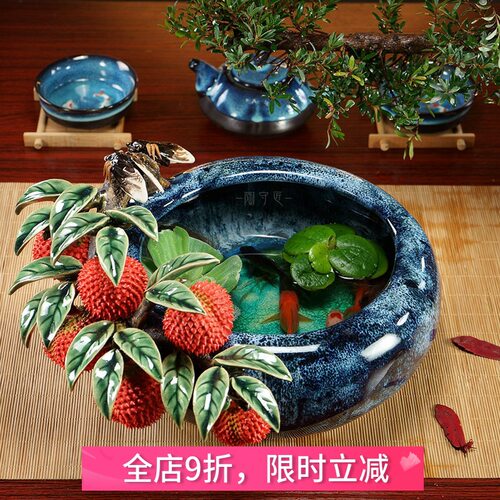 荔枝陶瓷花瓶摆件客厅插花送长辈复古装饰流水鱼缸餐边柜石湾公仔