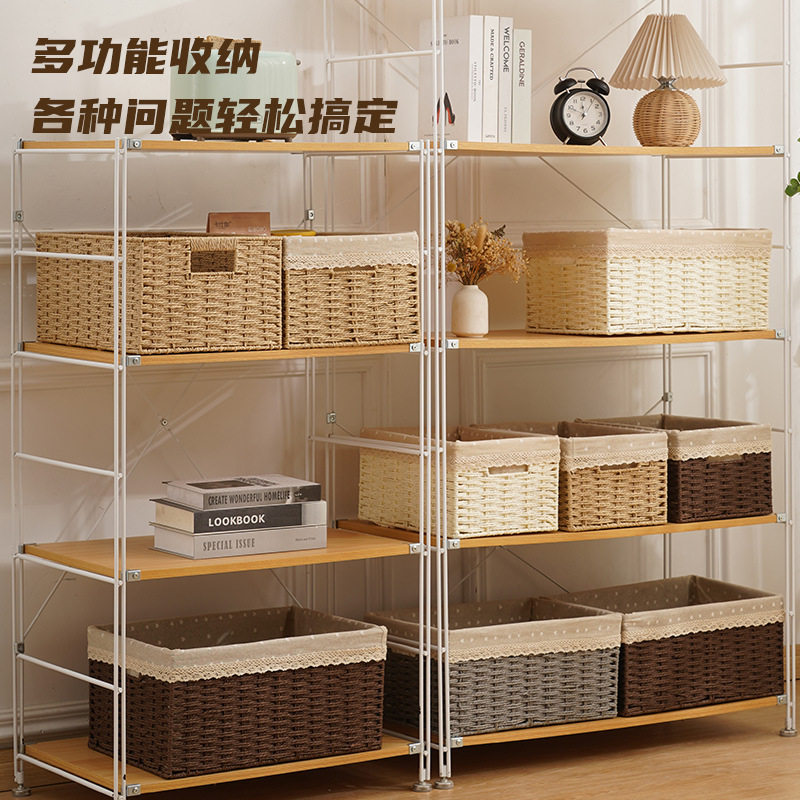 可工厂编织收纳筐玩具书本收纳箱日式桌面收纳盒仿藤编草编收纳框