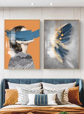 梵天现代轻奢装饰画蓝色羽毛抽象人物挂画客厅壁画主卧室床头墙画