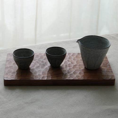 雨木日式托盘杯垫黑胡桃实木纯手工雕刻龟纹茶盘西餐盘