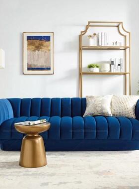 克莱因蓝色绒布北欧单椅服装店整装轻奢简约现代北欧意式三人沙发