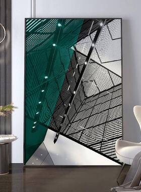 现代轻奢绿色建筑玄关装饰画抽象工业风高端客厅壁画走廊过道挂画