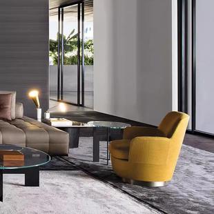 意式简约棉麻布艺单人高背沙发PU单人皮椅客厅休闲椅单人真皮