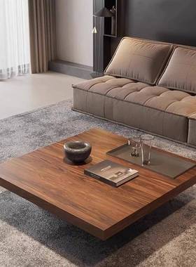 现代简约实木正方形茶几意式极简悬浮胡桃木家用客厅诧寂风实木
