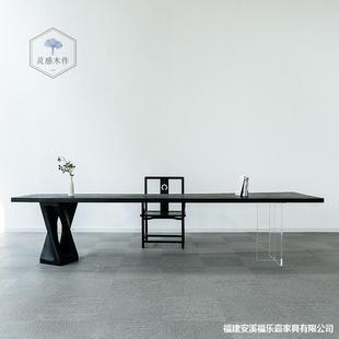 白蜡木碳化茶桌茶台原木民宿餐桌椅家用书桌办公桌亚克力大板桌子