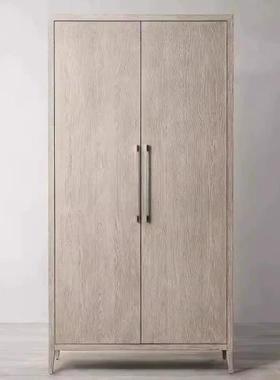 法式乡村复古做旧实木双门衣柜美式出口RH高端橡木书柜收纳储物柜