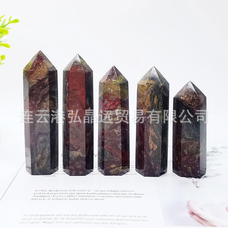 弘晶远水晶天然龙血石六棱柱龙血石水晶柱单尖柱原石打磨