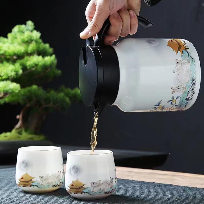 中式家用玉兔办公大容量陶瓷焖茶壶老白茶普洱茶白瓷闷烧保温壶茶