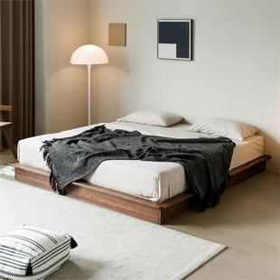 黑胡桃木实木床北欧日式榻榻米床民宿落地阁楼矮床无床头床架