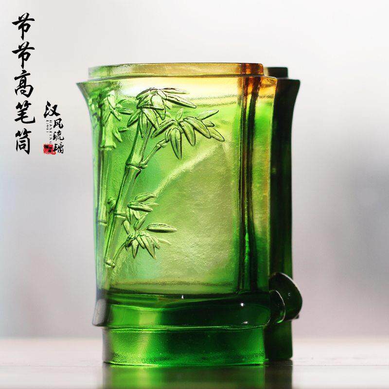 古法琉璃节节高竹子笔筒摆件室内书房书桌摆放装饰祝福送礼工艺品