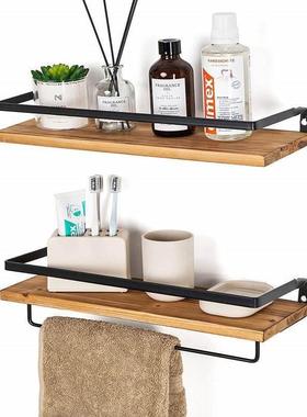 悬浮墙上置物架木制浮动架浴室储物架厨房客厅壁挂式隔板置物架